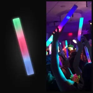 Promotional Party Glow Sticks - 25 Reusable 16" Light Up Sticks with 3 Mode Multicolor Foam Glow Effect for Weddings, Parties & Dancing