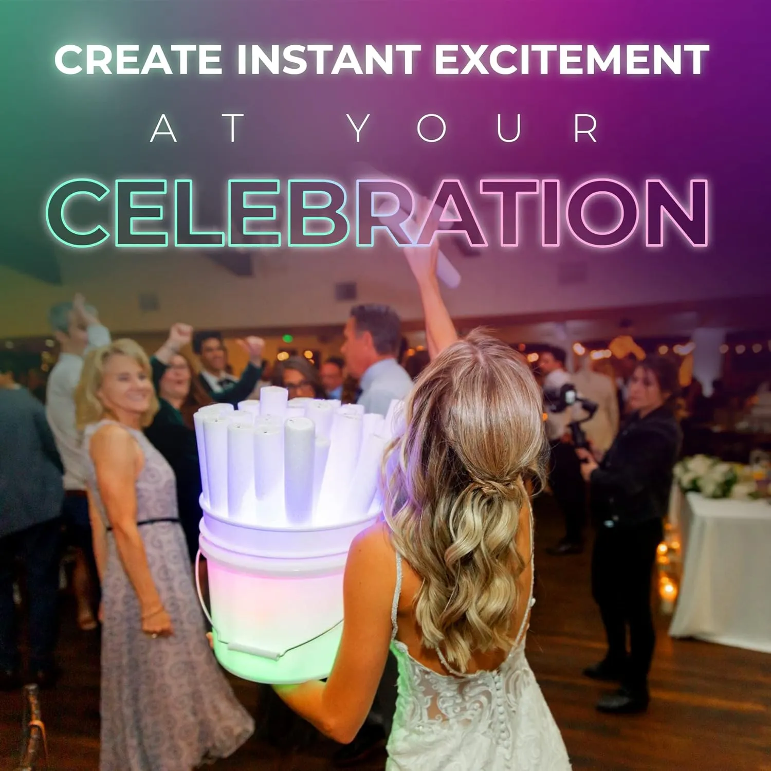 Promotional Party Glow Sticks - 25 Reusable 16" Light Up Sticks with 3 Mode Multicolor Foam Glow Effect for Weddings, Parties & Dancing