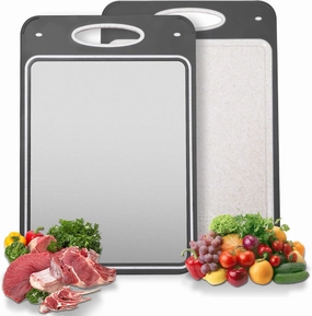 Pure Cut Titanium Cutting Boards for Kitchen – 2 Sided 100% Titanium for Meat/Fish & Wheat Straw PP for Fruits/Vegetables | Non-Toxic, Dishwasher Safe, Durable & Hygienic, Easy Clean Chopping Board