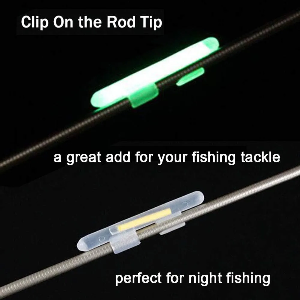 QualyQualy Clip-On Fishing Glow Sticks for Pole, Fishing Rod Tip Light Fishing Pole Light Sticks Bulk Kit 100 Pcs 20 Pcs