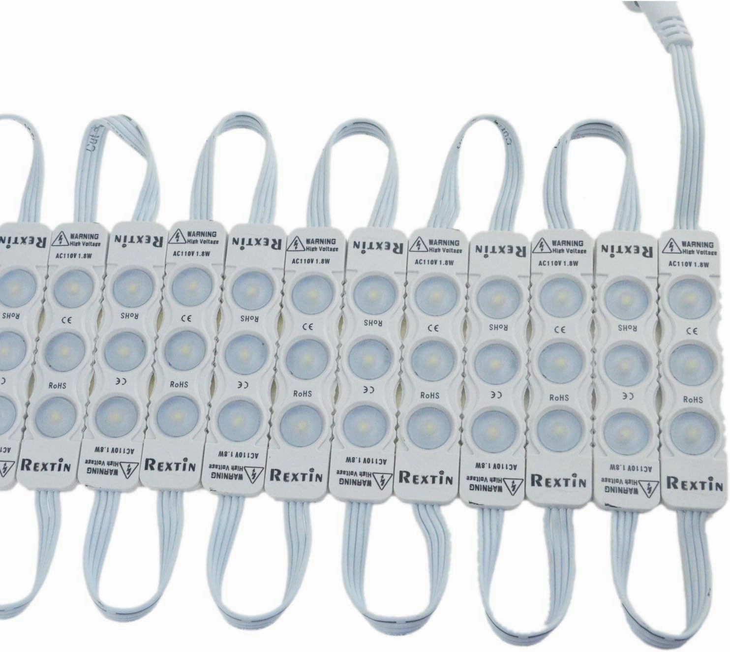 Rextin Super Bright 110V 100pcs New Model 2835 3 LED Module White120-150LM Per Module Waterproof Decorative Light for Letter Sign Advertising Signs with Tape Adhesive Backside (White)