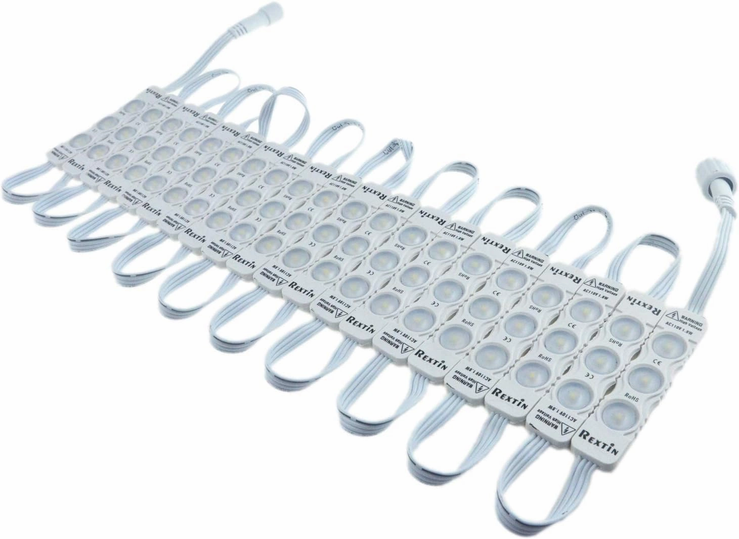 Rextin Super Bright 110V 100pcs New Model 2835 3 LED Module White120-150LM Per Module Waterproof Decorative Light for Letter Sign Advertising Signs with Tape Adhesive Backside (White)