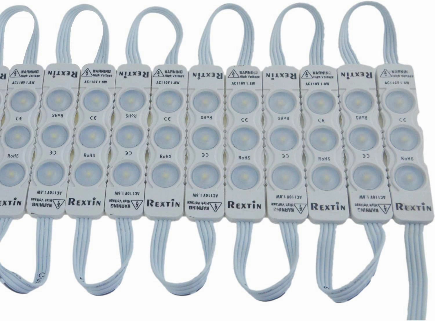 Rextin Super Bright 110V 100pcs New Model 2835 3 LED Module White120-150LM Per Module Waterproof Decorative Light for Letter Sign Advertising Signs with Tape Adhesive Backside (White)