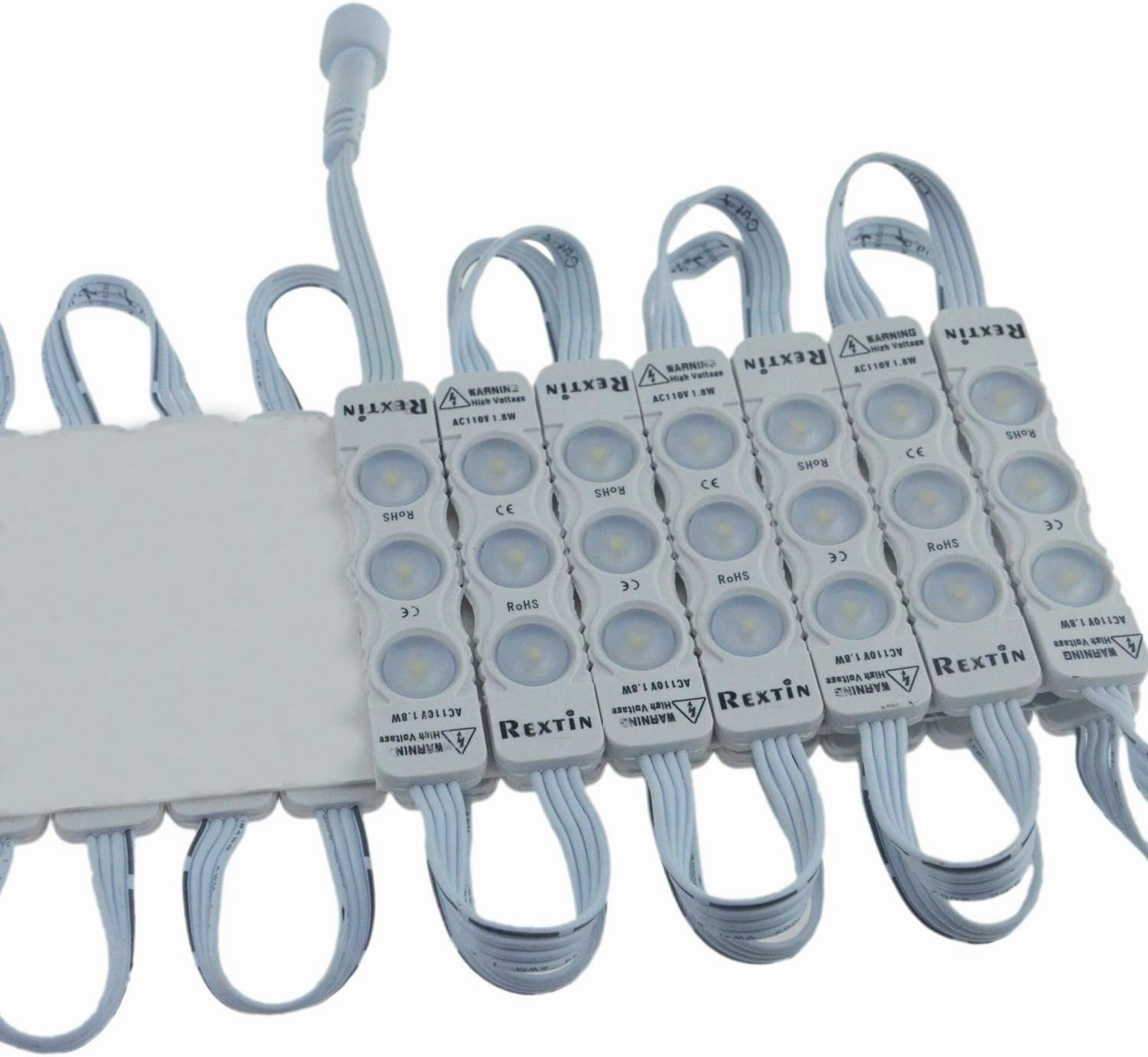 Rextin Super Bright 110V 100pcs New Model 2835 3 LED Module White120-150LM Per Module Waterproof Decorative Light for Letter Sign Advertising Signs with Tape Adhesive Backside (White)