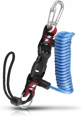 Scuba Diving Lanyard, Heavy Duty Stainless Steel Spring Coiled Lanyard with Quick Release Buckle and Dive Flag Strap