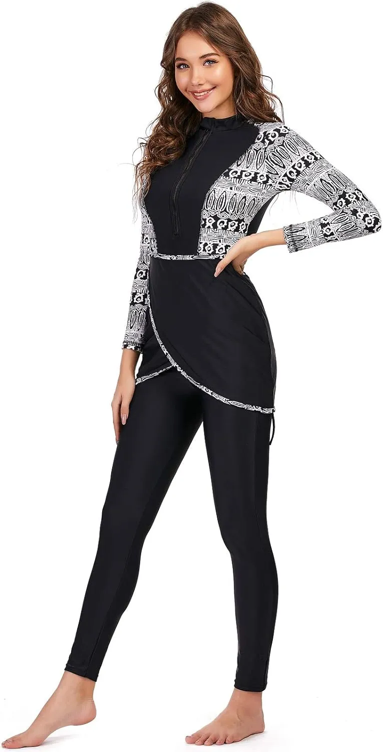 seafanny Women Modest Swimsuit Long Sleeve Burkini Full Cover Muslim Swimwear