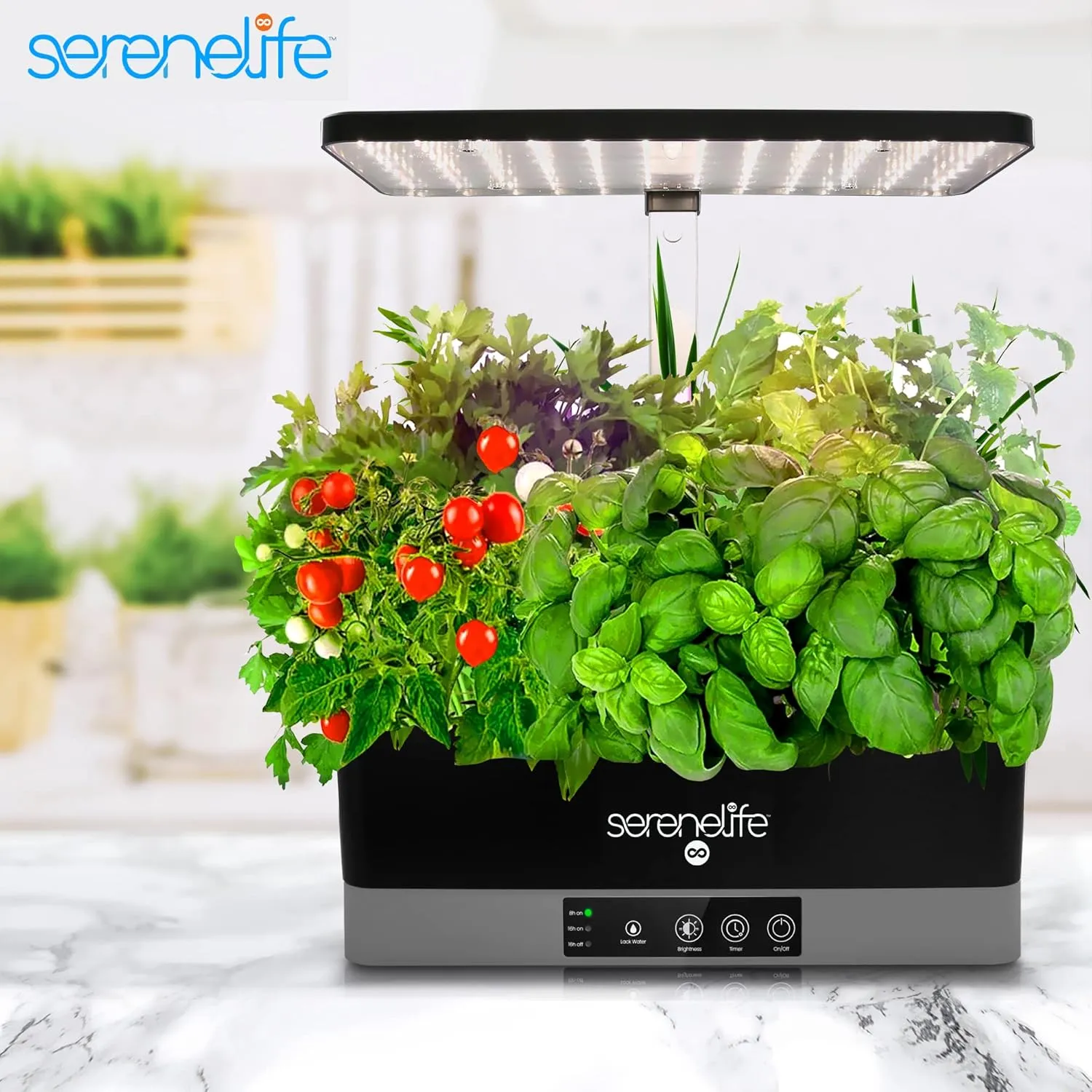 SereneLife Smart Indoor Garden - Hydroponic Herb Garden with 4000K Grow Lights Panel, Control Panel Settings, Water Stick, No Soil, Mess-Free, Height Adjustable, Grows Up to 6 Plants