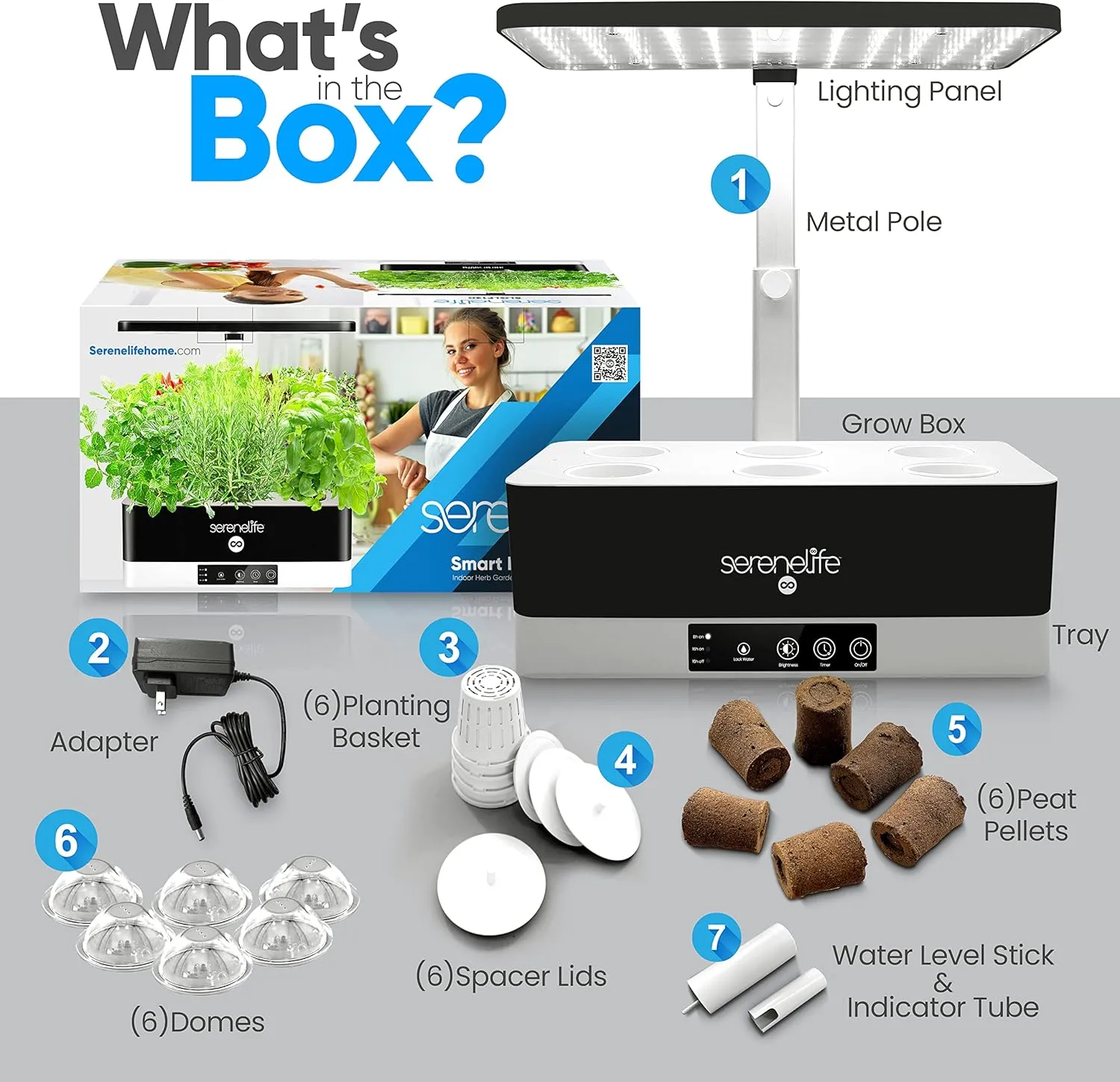 SereneLife Smart Indoor Garden - Hydroponic Herb Garden with 4000K Grow Lights Panel, Control Panel Settings, Water Stick, No Soil, Mess-Free, Height Adjustable, Grows Up to 6 Plants
