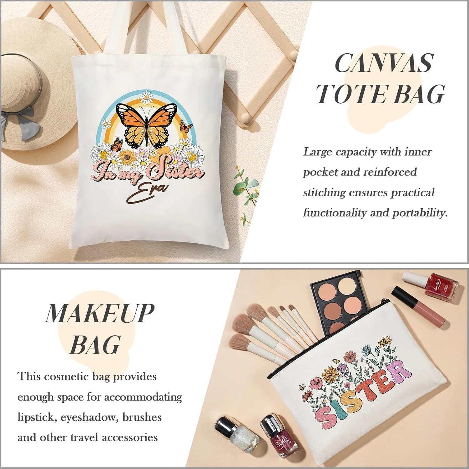 Sisters Gifts from Sister, Birthday Mothers Day Gifts for Little Big Sisters Gift for Sister in Law Thinking of You Gift from Brother, Friends, Bestie, Cool Care Package with 40 OZ Tumbler Makeup Bag