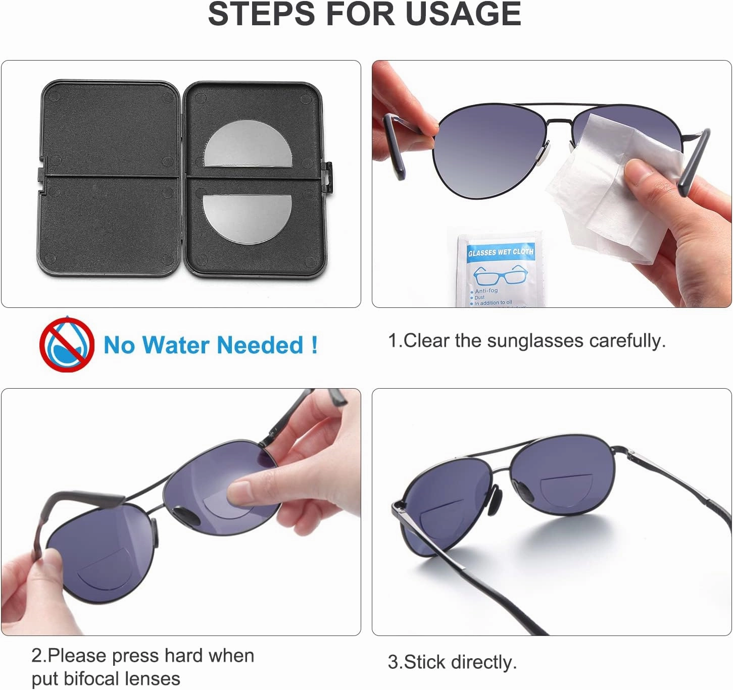 SKYWAY Stick-on Reading Lenses for Readers Glasses Sunglasses Reader Lens No Water Needed 2 Pack