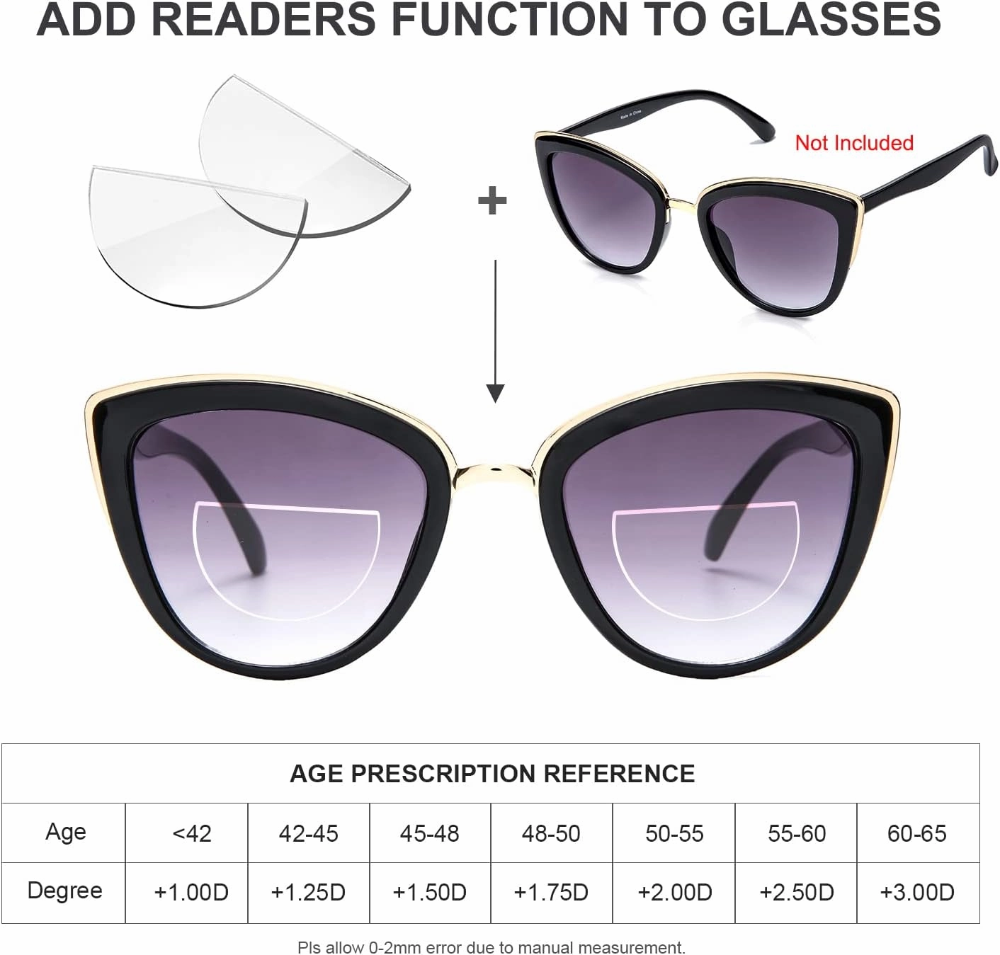 SKYWAY Stick-on Reading Lenses for Readers Glasses Sunglasses Reader Lens No Water Needed 2 Pack