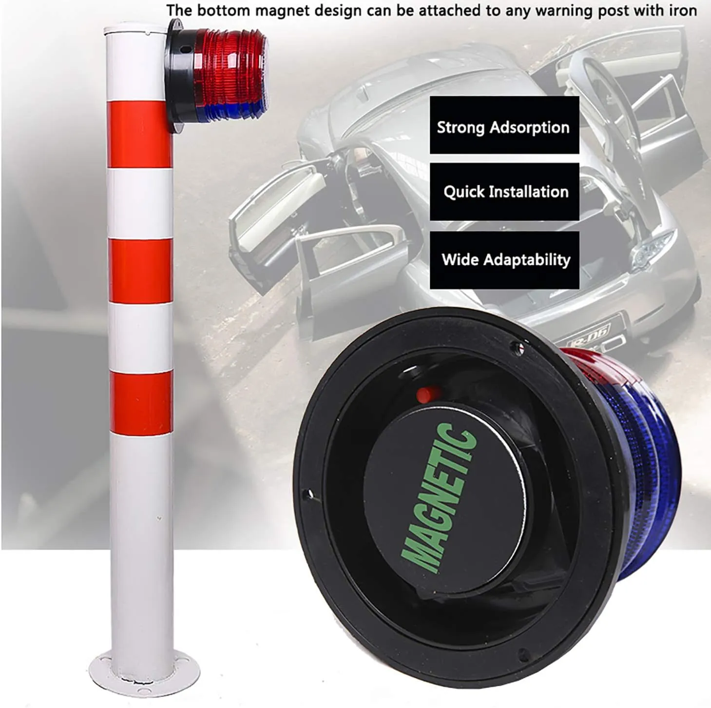 Solar Strobe Warning Safety Flashing Light/Ceiling Strobe Light, with Strong Magnetic Base Waterproof for Construction, Traffic, Factory, Crane Tower, Boat Navigation (Red)