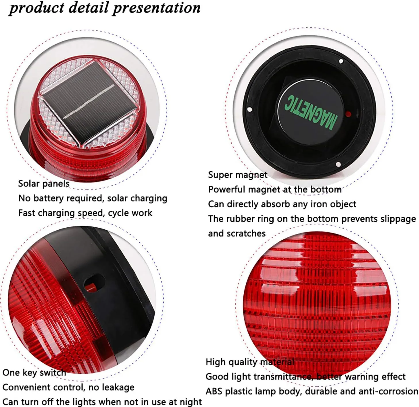 Solar Strobe Warning Safety Flashing Light/Ceiling Strobe Light, with Strong Magnetic Base Waterproof for Construction, Traffic, Factory, Crane Tower, Boat Navigation (Red)