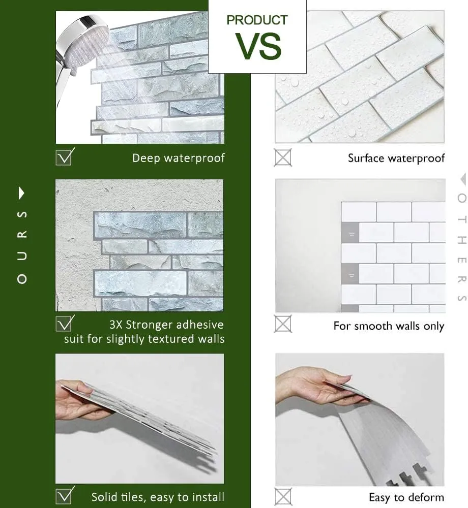 STICKGOO 10-Sheet Peel and Stick Backsplash, 12”X12” Self Adhesive Wall Tiles, Stick on Backsplash for Kitchen & Bathroom (Cultured Stone Look, Thicker Design)