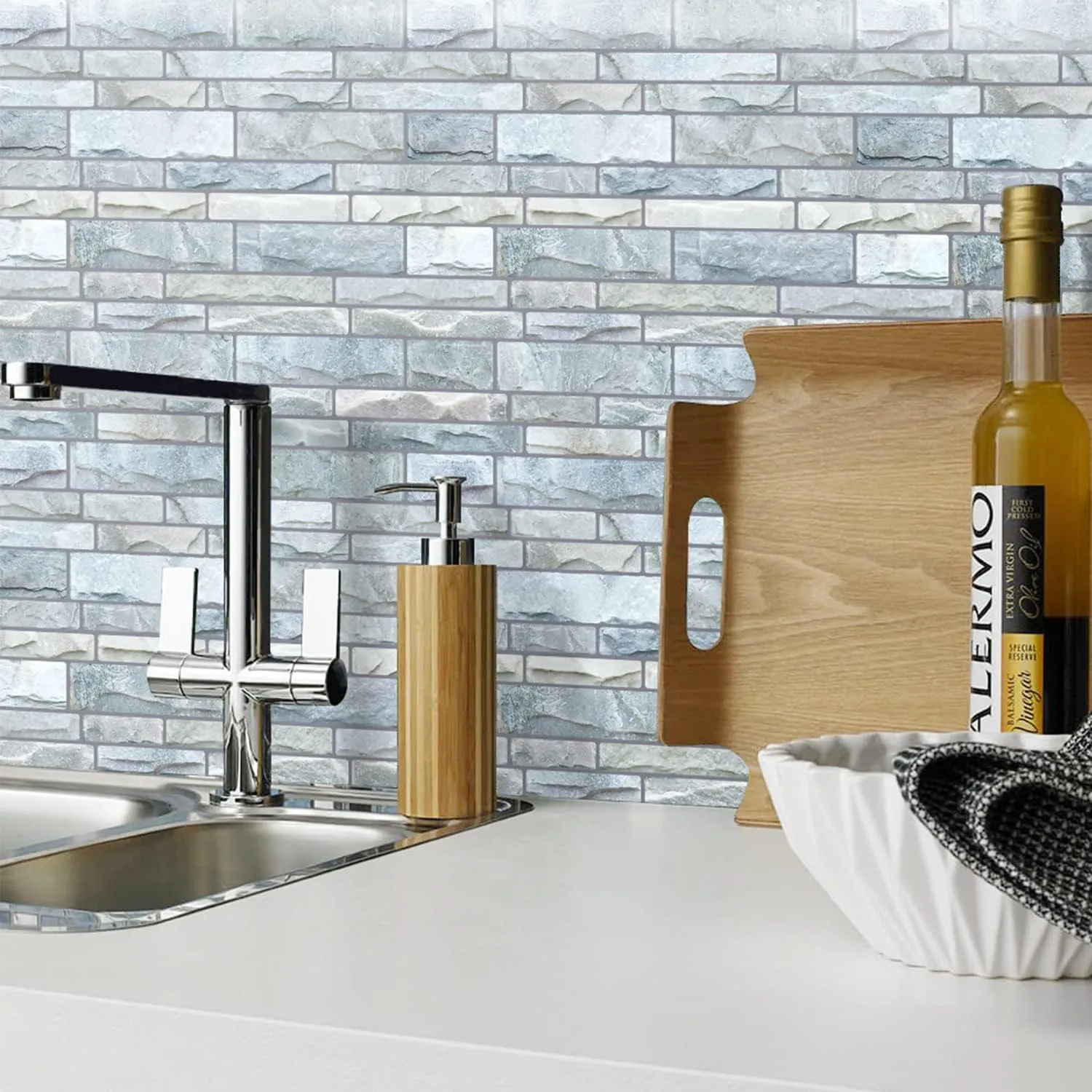 STICKGOO 10-Sheet Peel and Stick Backsplash, 12”X12” Self Adhesive Wall Tiles, Stick on Backsplash for Kitchen & Bathroom (Cultured Stone Look, Thicker Design)