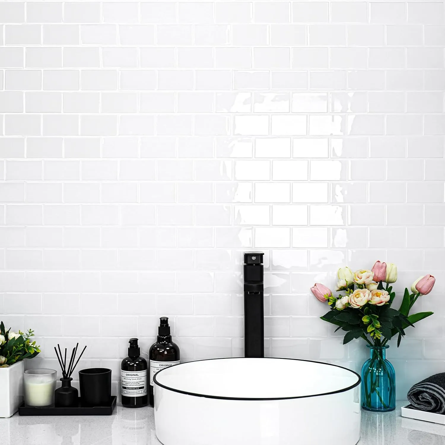 STICKGOO 10-Sheet White Subway Tiles Peel and Stick Backsplash, Stick on Tiles Kitchen Backsplash (Thicker Design)