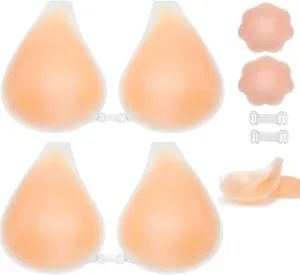 Sticky Bras for Women 2 Pairs Adhesive Bra Lift Invisible Silicone Backless Strapless Bra with 2PCS Nipple Covers