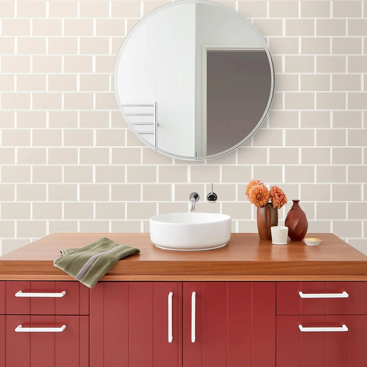 Subway Tile Peel and Stick Tile, Premium Beige 3D Self-Adhesive Backsplash, Stick on Tiles for Kitchen & Bathroom (10 Tiles, 12" X 12")