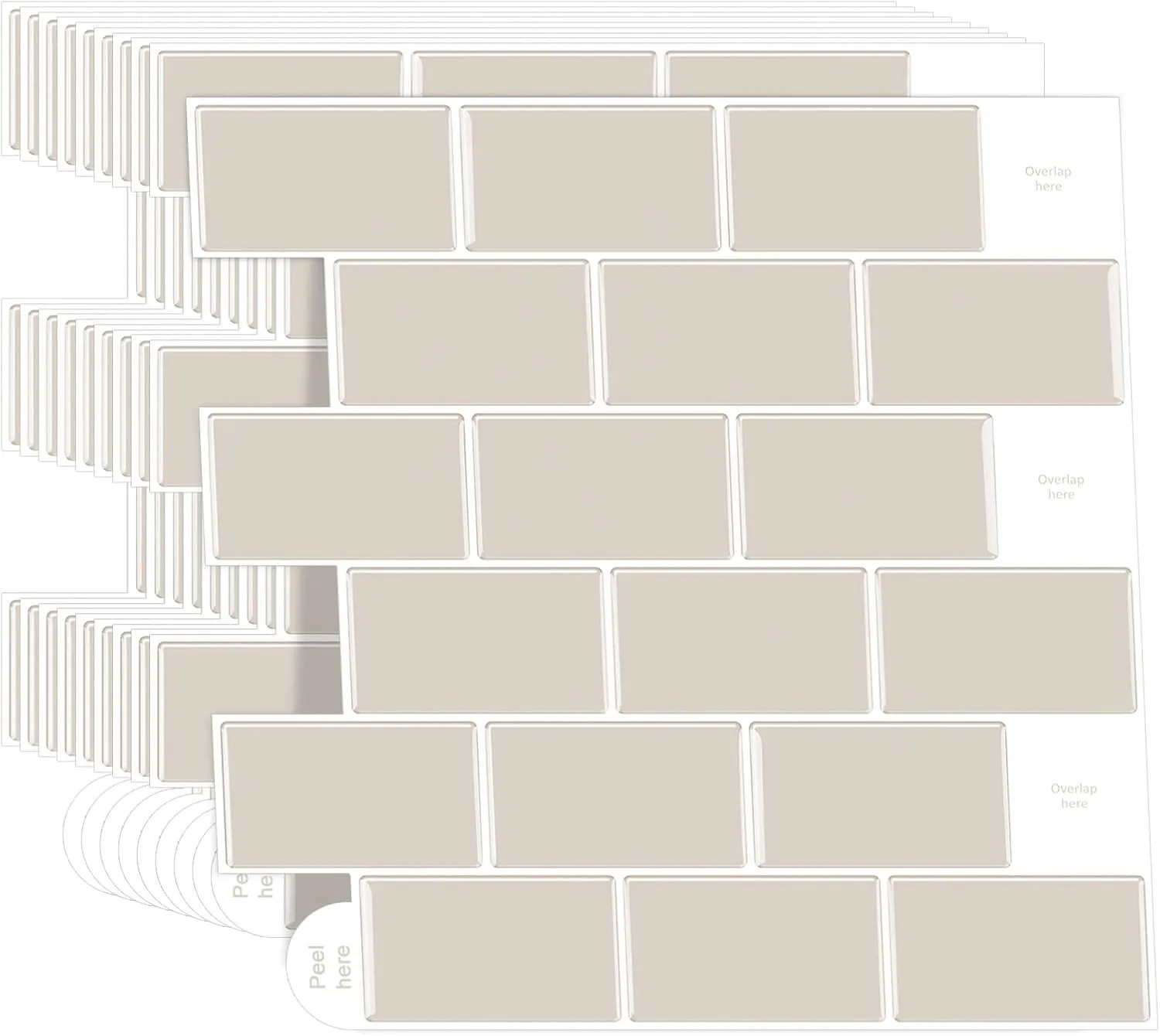 Subway Tile Peel and Stick Tile, Premium Beige 3D Self-Adhesive Backsplash, Stick on Tiles for Kitchen & Bathroom (10 Tiles, 12" X 12")