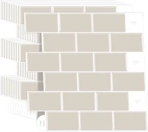 Subway Tile Peel and Stick Tile, Premium Beige 3D Self-Adhesive Backsplash, Stick on Tiles for Kitchen & Bathroom (10 Tiles, 12" X 12")