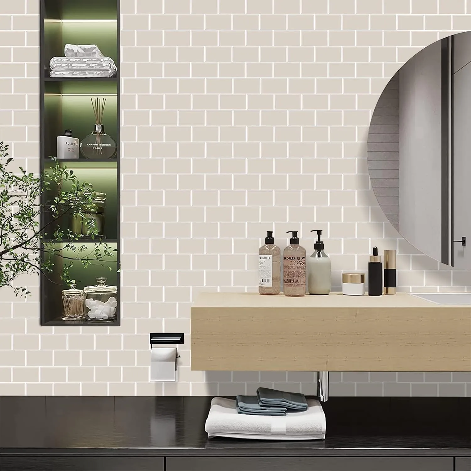 Subway Tile Peel and Stick Tile, Premium Beige 3D Self-Adhesive Backsplash, Stick on Tiles for Kitchen & Bathroom (10 Tiles, 12" X 12")