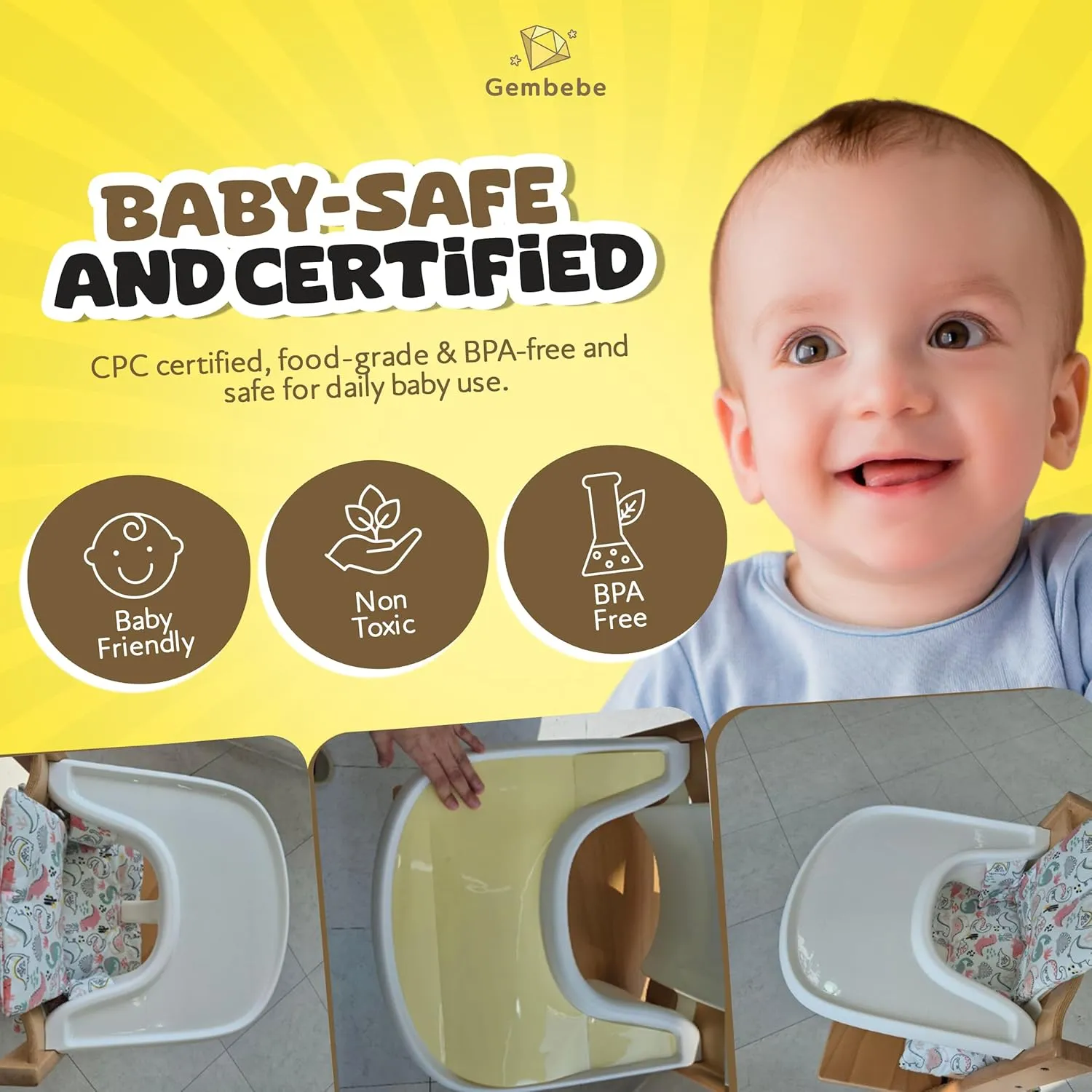 Suction Solver Sticker Compatible with Stokke Tripp Trapp Tray Safe Adehisve Placemat Improves Suction Keeps Suction Bowls and Toys Baby High Chair Placemat (3pc, Tray Shape)