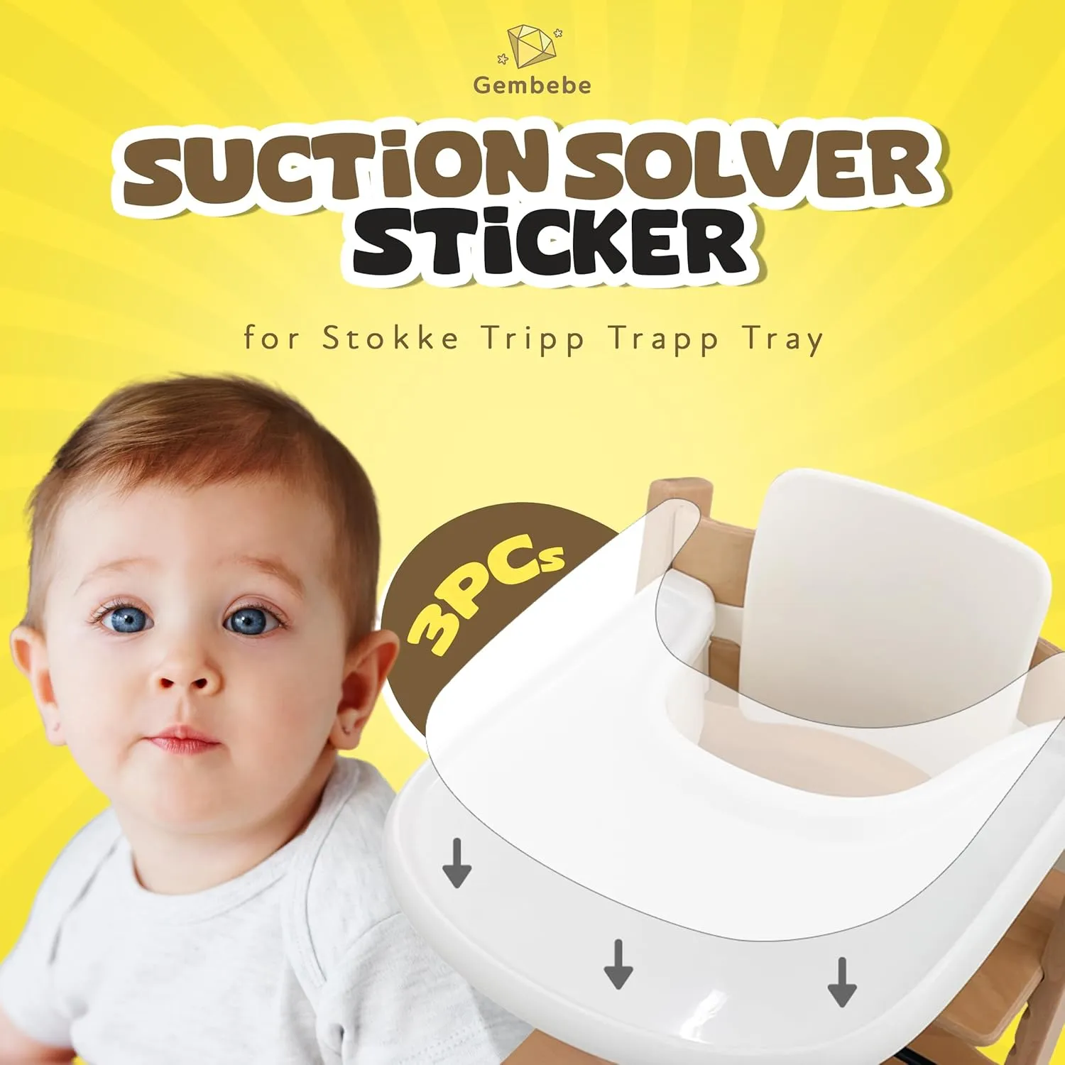 Suction Solver Sticker Compatible with Stokke Tripp Trapp Tray Safe Adehisve Placemat Improves Suction Keeps Suction Bowls and Toys Baby High Chair Placemat (3pc, Tray Shape)