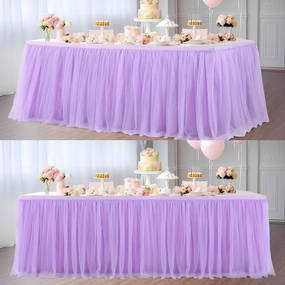 Suppromo 2 Pack 6ft Lavender Table Skirts for Rectangle Tables or Round Tables Lavender Ruffle Tulle Tutu Tablecloth for Girls Baby Shower Birthday Party Wedding Cake Dessert Table Decorations