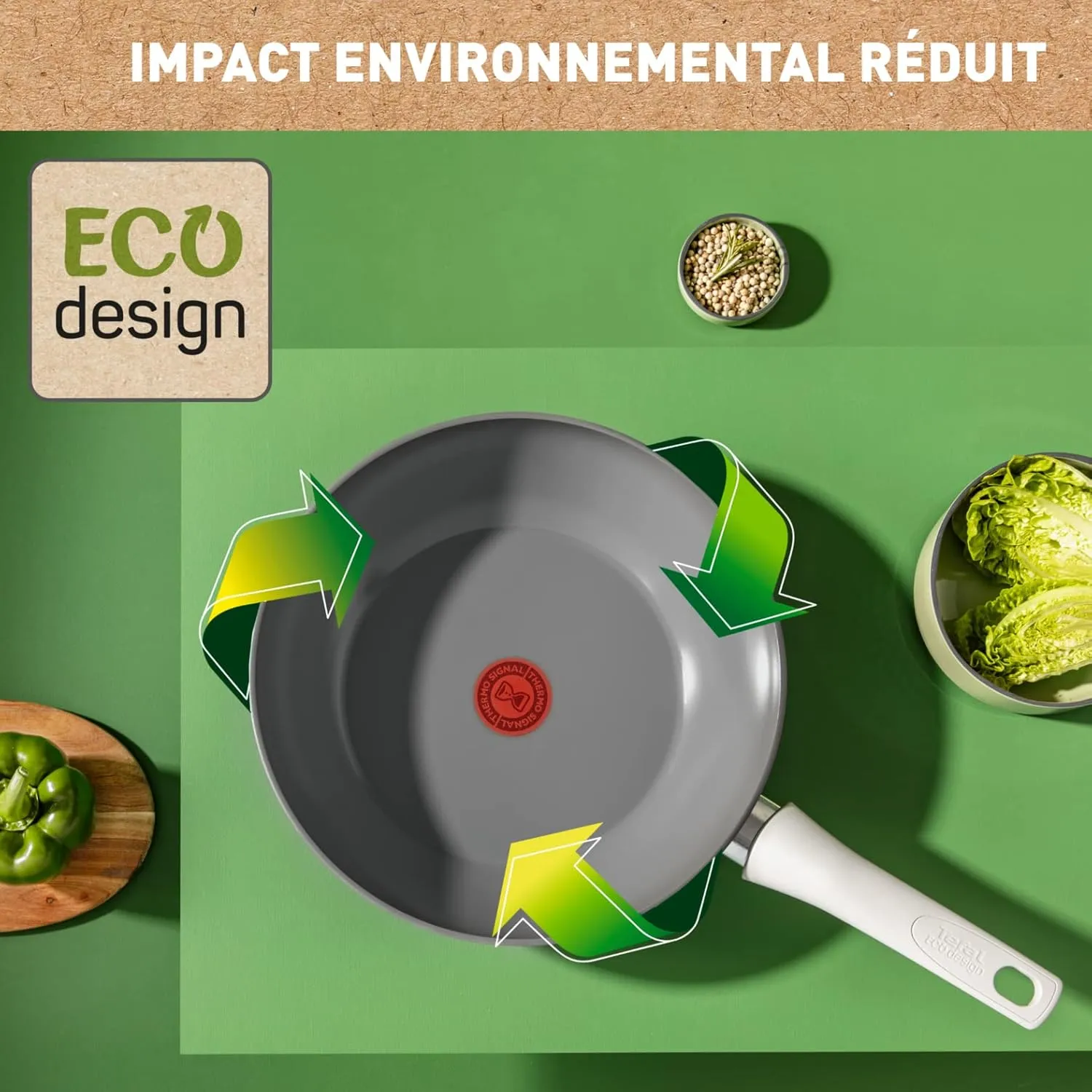 Tefal Renew On Wok Frying Pan Grey 28 cm, Ceramic Non-Stick Coating, Induction, Thermo-Signal Cooking Indicator, Eco-Design, Healthy Cooking, Made in France C4271932