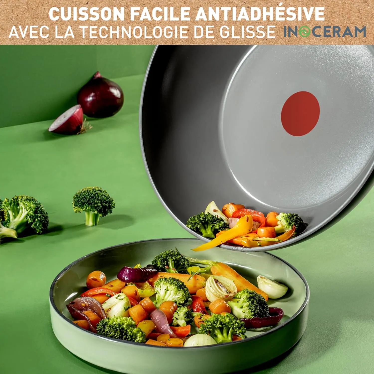 Tefal Renew On Wok Frying Pan Grey 28 cm, Ceramic Non-Stick Coating, Induction, Thermo-Signal Cooking Indicator, Eco-Design, Healthy Cooking, Made in France C4271932