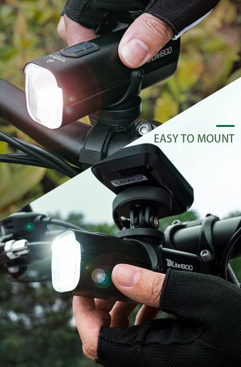 TOWILD DLite1800 Bike Lights for Night Riding 1800LM Dual Light Source System,Super Bright Front Bicycle Light Waterproof Bike Headlight for Mountain,Road,Commuter Cycling -Fits All Bikes