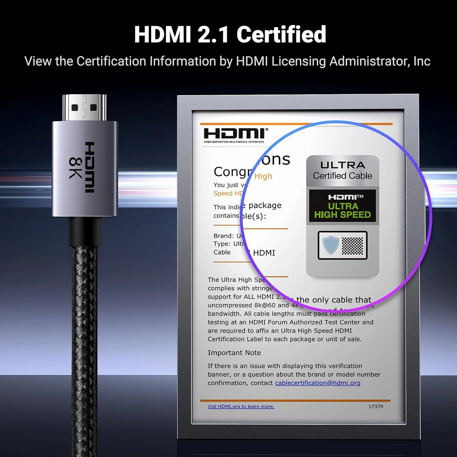 UGREEN 8K HDMI 2.1 Cable 48Gbps 1.6FT, Certified Ultra High Speed HDMI Cord Aluminum, 4K@240Hz 120Hz 10K 8K@60Hz, HDCP 2.2&2.3, eARC HDR 10 Dolby Compatible with PS5/Blu-ray/Roku TV/Switch/TV/Monitor