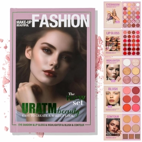 URATM Professional Makeup Set, 5-in-1 Beauty Kit with Eyeshadow, Lip Gloss, Highlighter, Blush, and Contour Palette