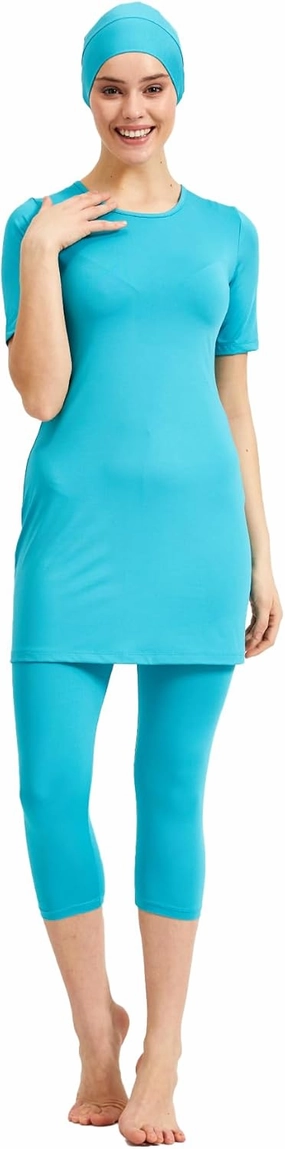 USRA Modest Islamic Burkini Swimsuits for Muslim Women with Hijab Bodysuit Swimwear Two Piece