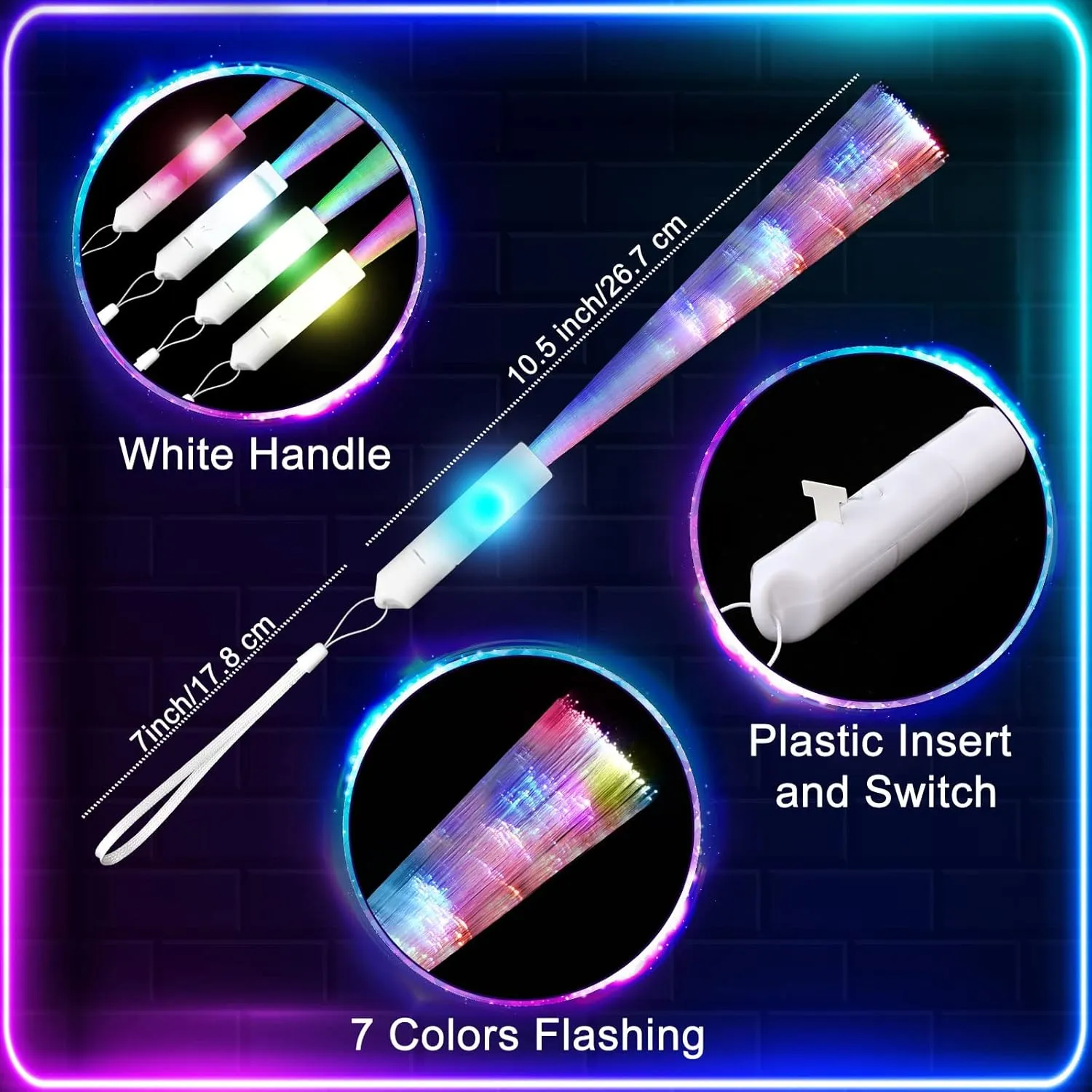 Vinsot 80 Pcs Fiber Optic Wands Glow Wands LED Lighted Fiber Optic Glow Wands LED Lighted Stick with Batteries for Birthday Wedding in Dark Party Concerts Clubs(White Handle)