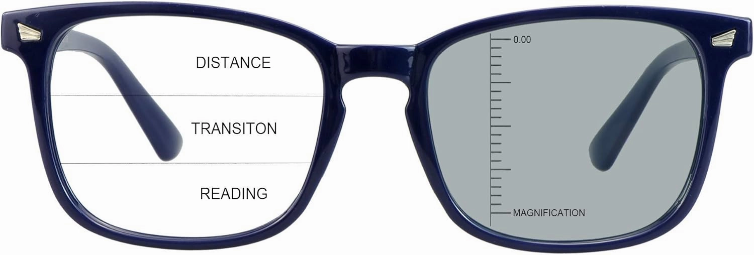 Vintage Square Progressive Multifocal Presbyopic Glasses, Photochromic Gray Sunglasses for Men Women Readers ( 0.00/ 1.75 Magnification)
