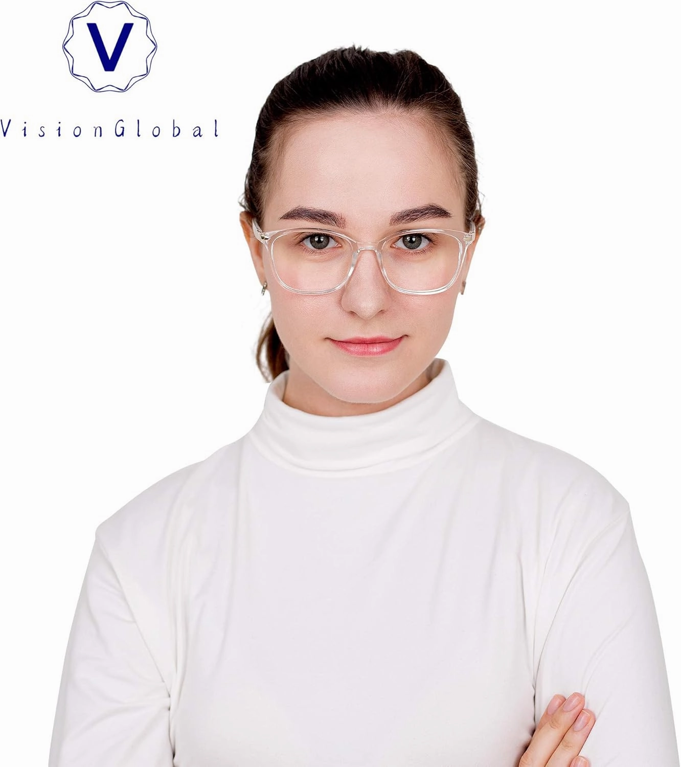 VisionGlobal Blue Light Blocking Glasses for Women, Anti Eyestrain, Computer Reading, TV Glasses, Stylish Square Frame, Anti Glare(Clear, 0.25 Magnification)