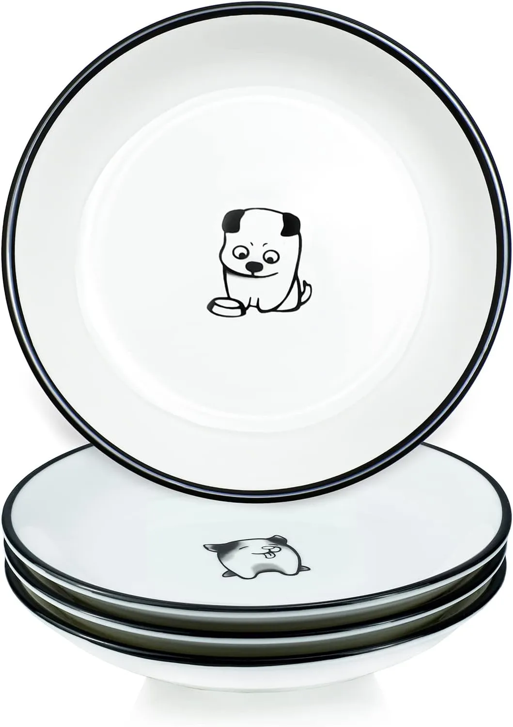 WAIT FLY 5 Inches Funny Dog and Cat Pattern with Brush Strokes Ceramics Seasoning Dishes/Tea Bag Holders/Ketchup Saucer/Appetizer Plates/Seasoning Dipping Bowls, Set of 4