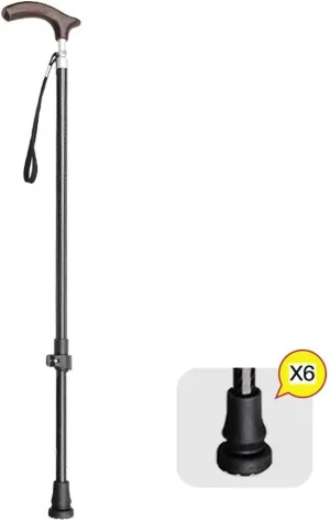 Walking Stick, Carbon Light Telescopic Cane Solid Wood Non-Slip Old Man Crutch with 6pc Foot pad (#1 A)