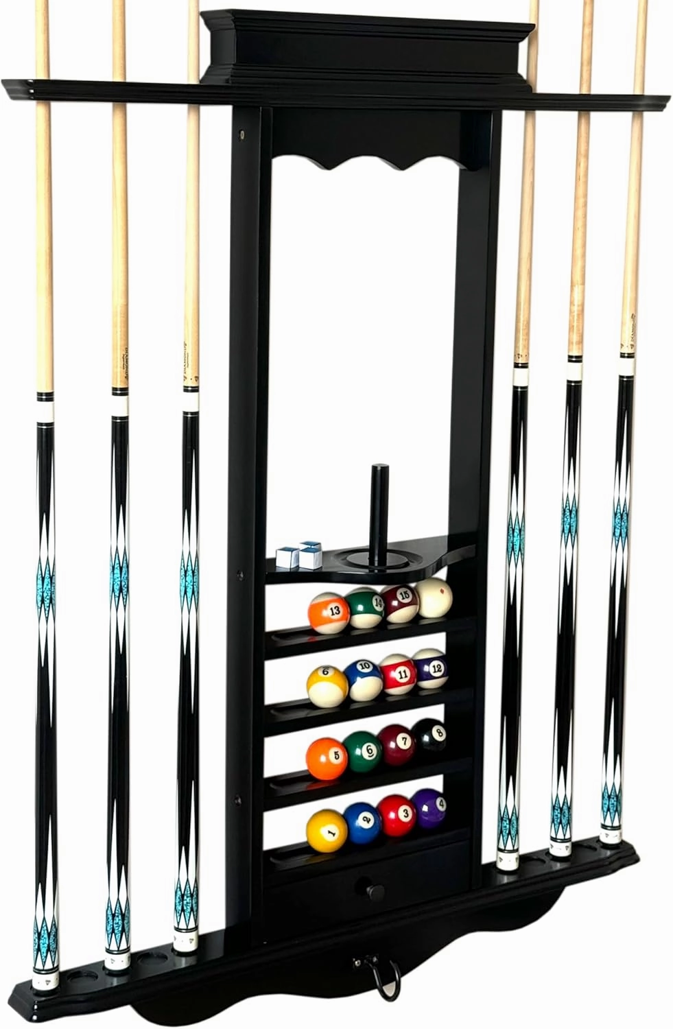 Wall Pool Stick Holder, Billiard Cue Rack, Wooden Pool Cue Holder for 10 Cue Sticks Storage Full Set Pool Table Accessories (BLACK)