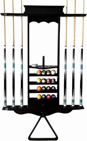 Wall Pool Stick Holder, Billiard Cue Rack, Wooden Pool Cue Holder for 10 Cue Sticks Storage Full Set Pool Table Accessories (BLACK)
