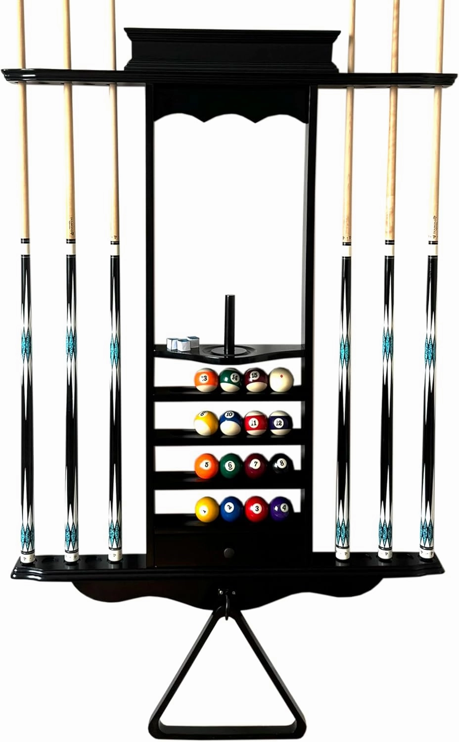Wall Pool Stick Holder, Billiard Cue Rack, Wooden Pool Cue Holder for 10 Cue Sticks Storage Full Set Pool Table Accessories (BLACK)