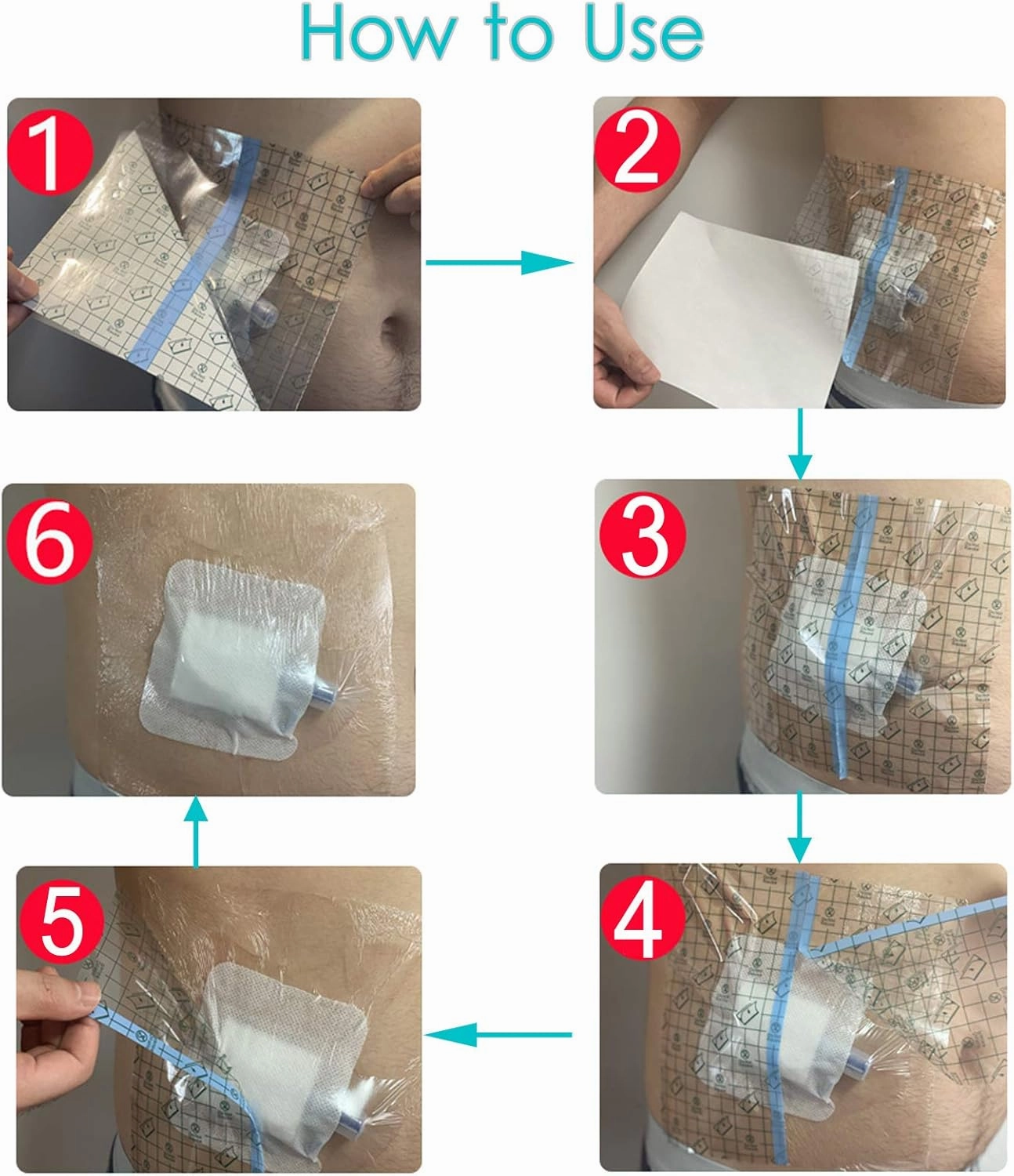 Waterproof Shower Cover with Non-Stick Center Pad for Large Port Surgery Incisions Protector Patch Transparent Film Clear Adhesive Wounds Dressing Bandage Shields (6x6 inch (Pack of 25))