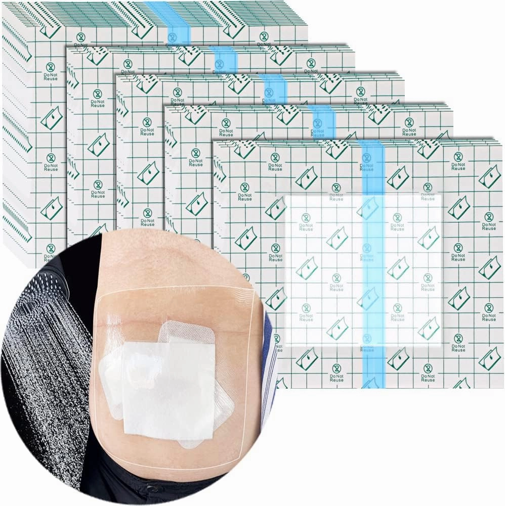 Waterproof Shower Cover with Non-Stick Center Pad for Large Port Surgery Incisions Protector Patch Transparent Film Clear Adhesive Wounds Dressing Bandage Shields (6x6 inch (Pack of 25))