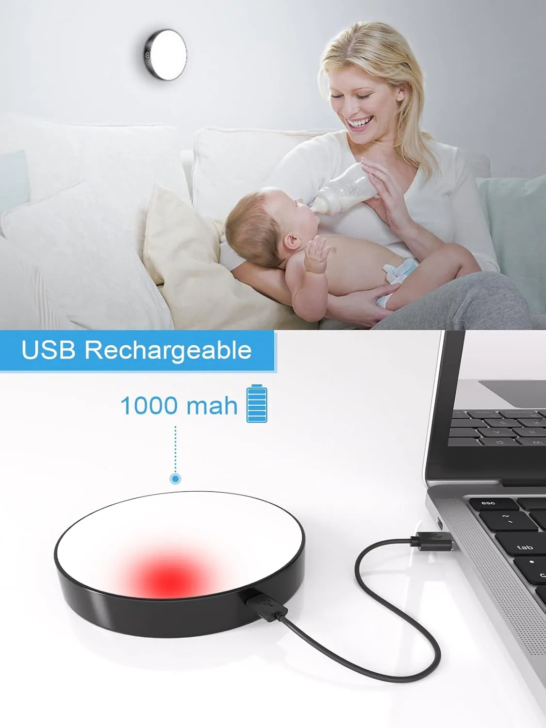 WILLED Tap Light Rechargeable, 6000K Dimmable Touch Light Buit-in 1000mAh Large Battery, Stick on Closet Light, Portable LED Puck Night Lights for Cabinet, Wardrobe, Counter, Kitchen, Bedroom (2 Pack)