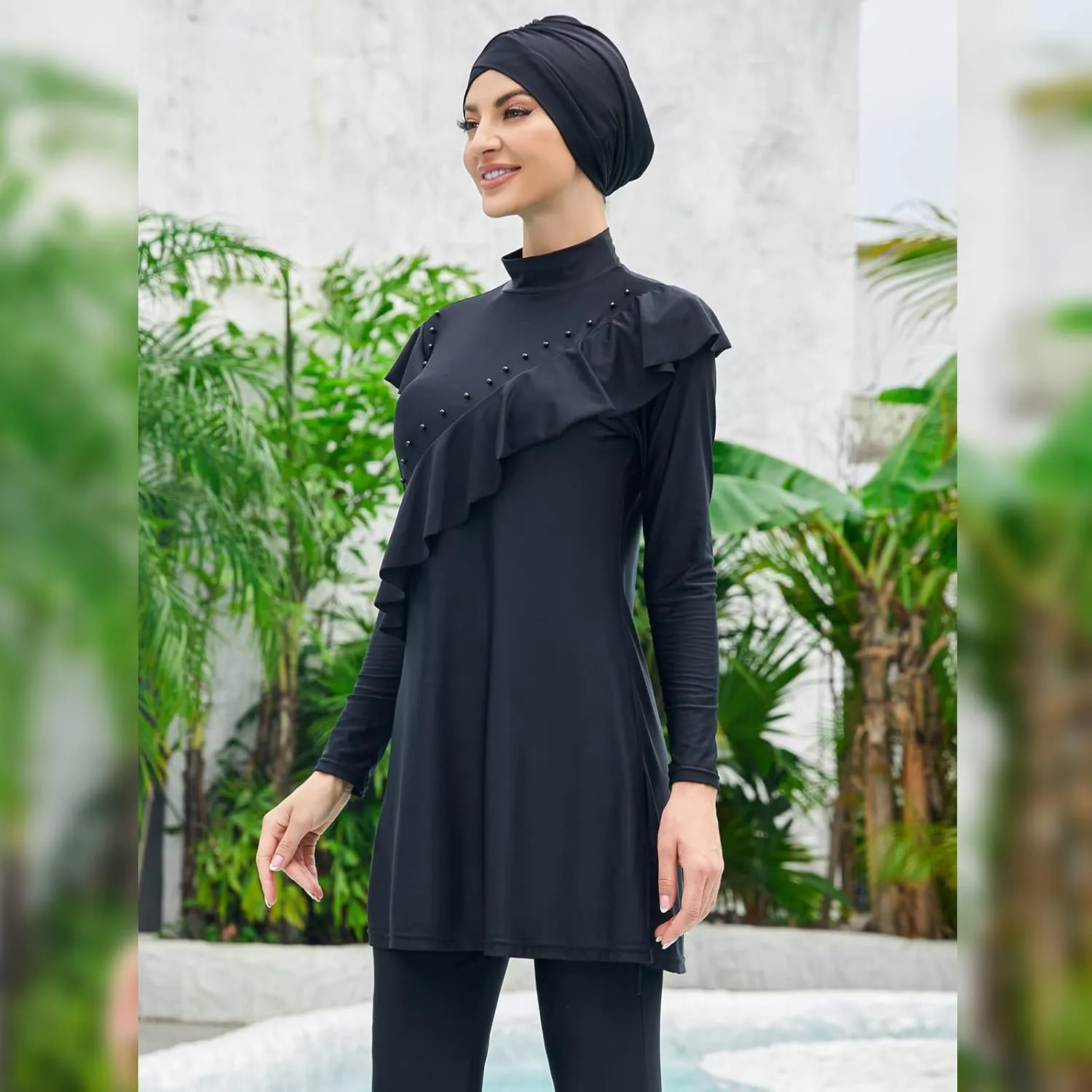 Women Muslim Swimwear Islamic Modest Swimsuit 3 Pieces Full Cover Hijab Long Sleeve Burkini Top Dress   Pants