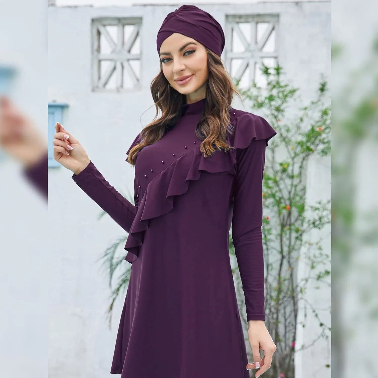 Women Muslim Swimwear Islamic Modest Swimsuit 3 Pieces Full Cover Hijab Long Sleeve Burkini Top Dress   Pants