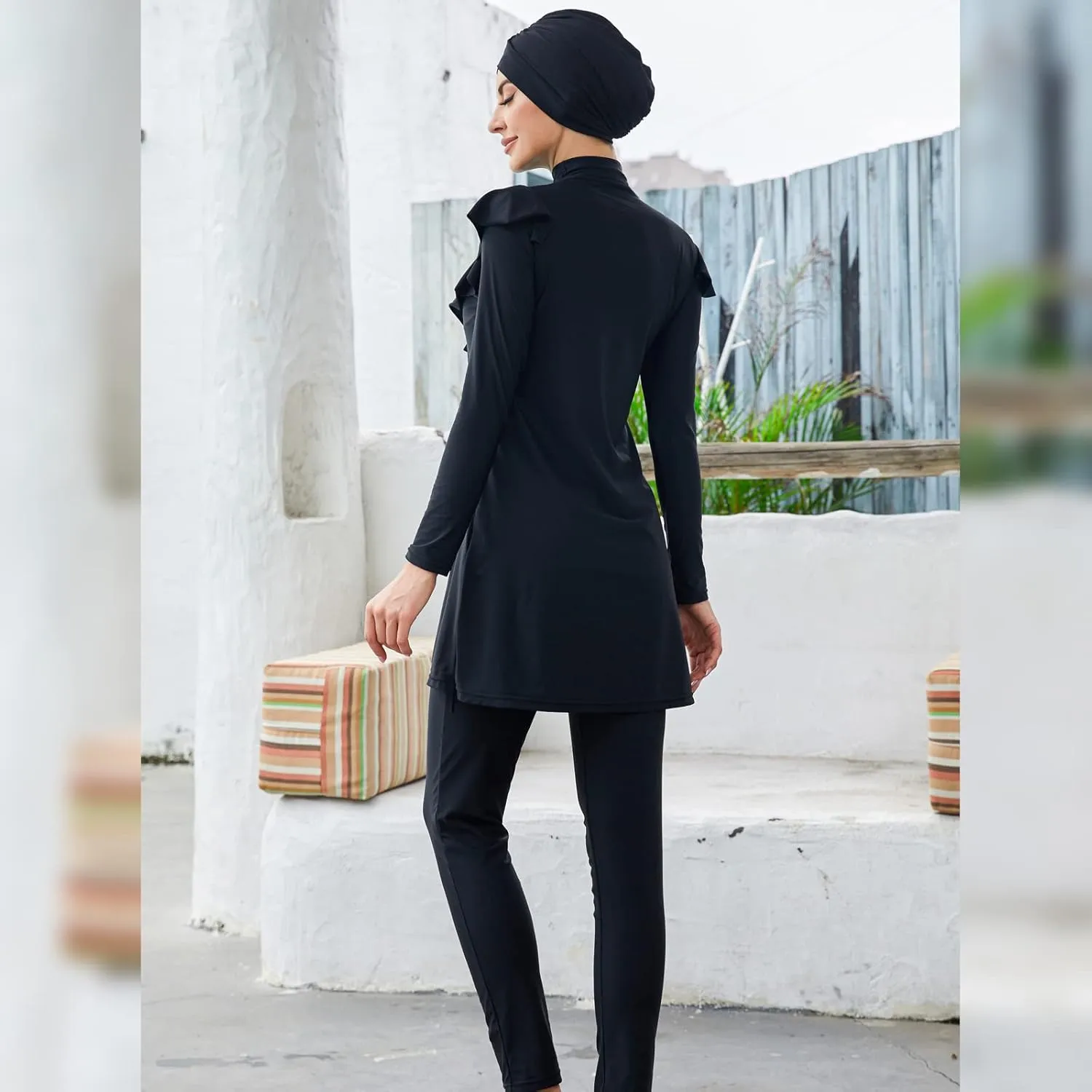Women Muslim Swimwear Islamic Modest Swimsuit 3 Pieces Full Cover Hijab Long Sleeve Burkini Top Dress   Pants