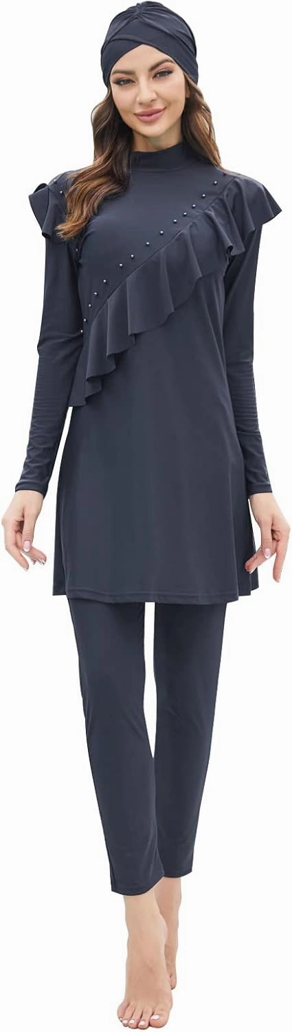 Women Muslim Swimwear Islamic Modest Swimsuit 3 Pieces Full Cover Hijab Long Sleeve Burkini Top Dress   Pants
