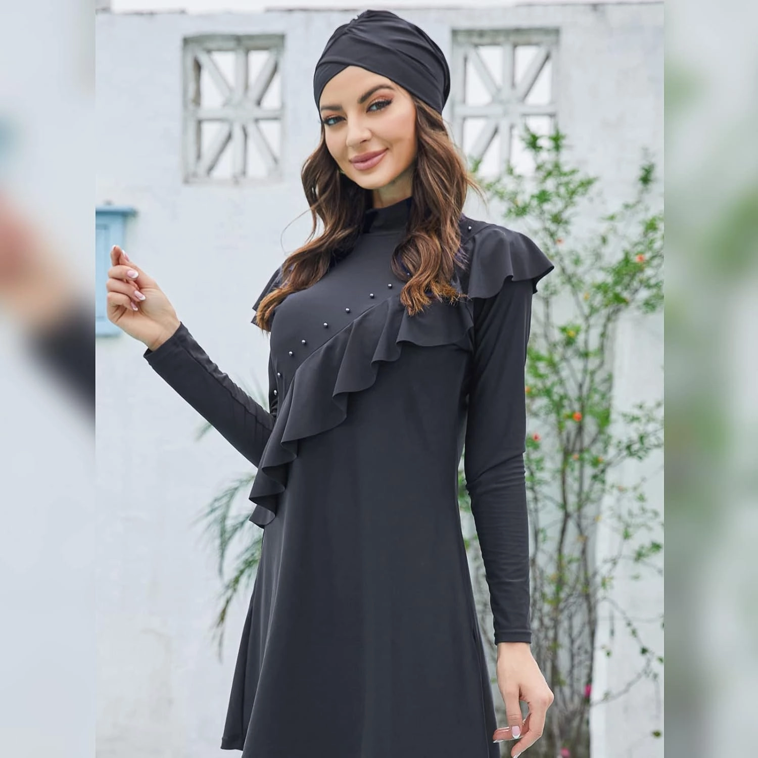 Women Muslim Swimwear Islamic Modest Swimsuit 3 Pieces Full Cover Hijab Long Sleeve Burkini Top Dress   Pants